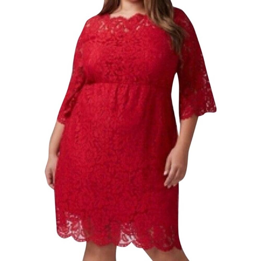Lane Bryant‎ Womens Dress Size 14 Red Lace Scalloped Edge Date Night Sexy NEW